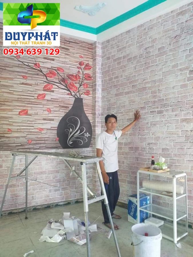 Thi công tranh dán tường nhà chị Thuận quận 4