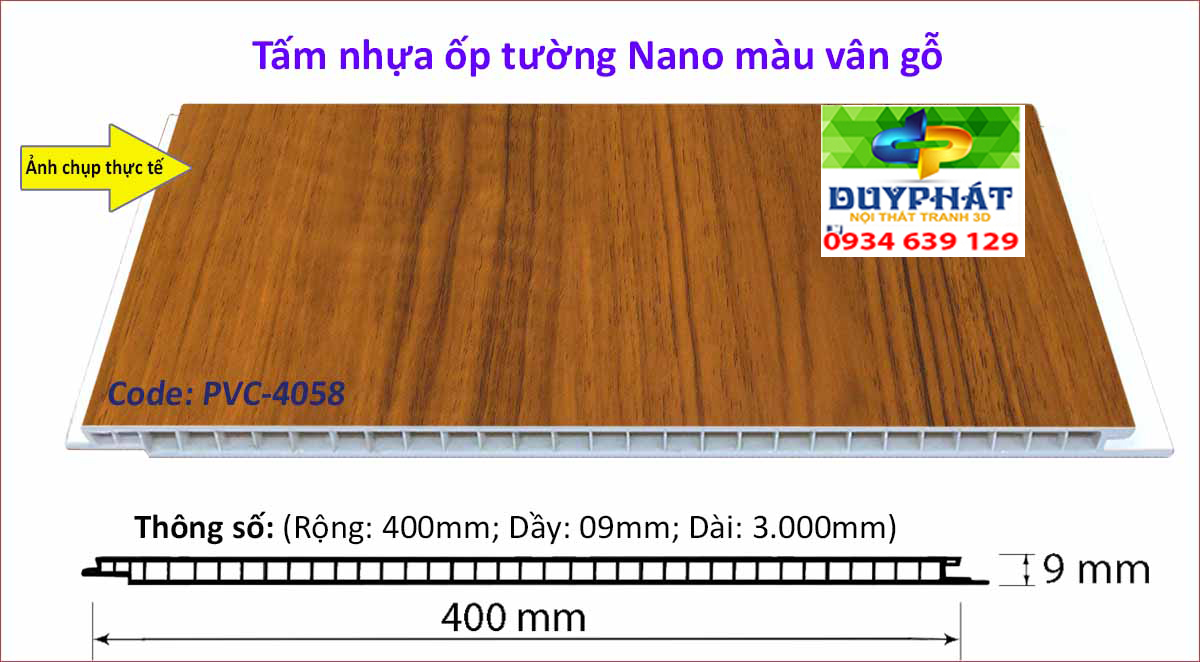 Tam nhua op tuong mau van go PVC 4058 - Tấm-nhựa-ốp-tường-màu-vân-gỗ-PVC-4058